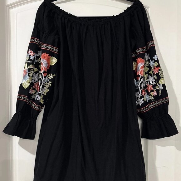Free People Off Shoulder Black Embroidered Boho Festival Dress S - Picture 3 of 4